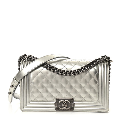 Chanel Metallic Patent Calfskin Quilted Medium Boy Flap Silver 1 of 11