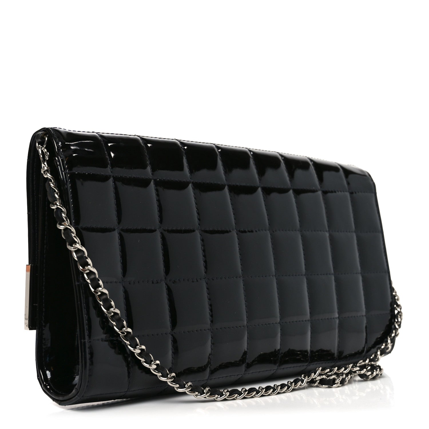 Chanel Patent Chocolate Bar Chain Clutch Black 3 of 10