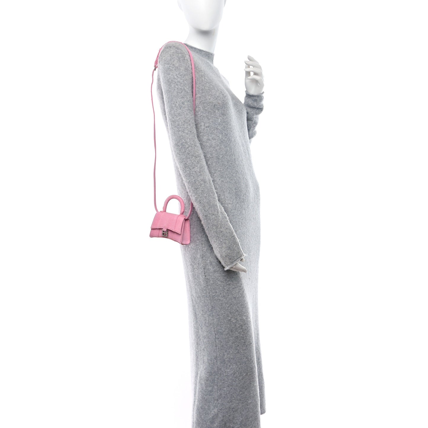 Washed Denim Hourglass Top Handle Bag Mini Denim Pink