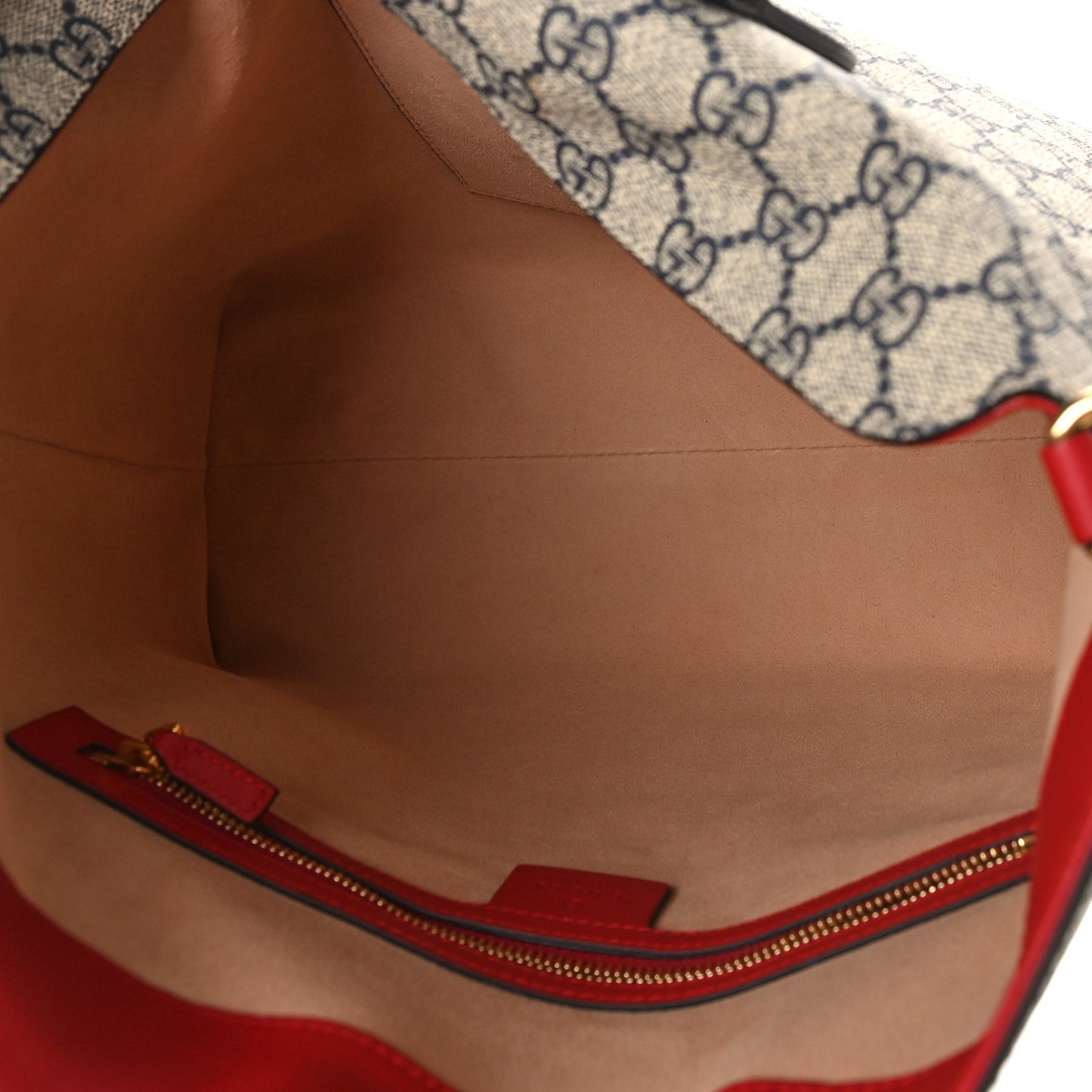 GG Supreme Monogram Linea A Foldover Tote Beige Blue Hibiscus Red