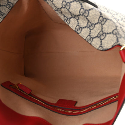 Gucci GG Supreme Monogram Linea A Foldover Tote Beige Blue Hibiscus Red 5 of 9