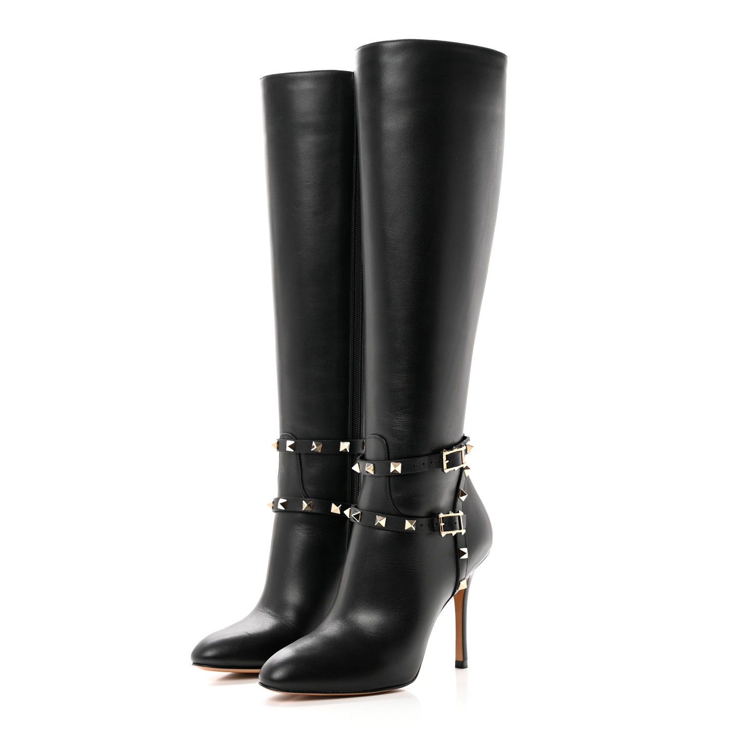 Valentino Garavani Calfskin Rockstud Knee High 100mm Boots 37 Black 3 of 8