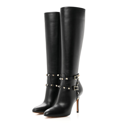 Valentino Garavani Calfskin Rockstud Knee High 100mm Boots 37 Black 3 of 8