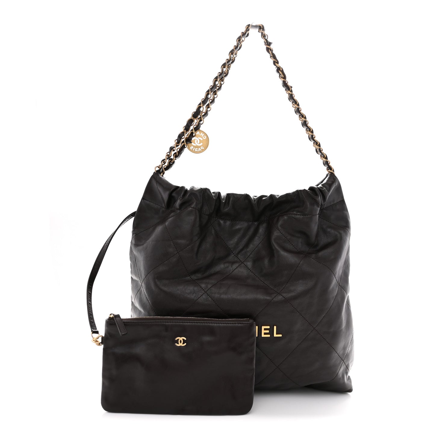 Shiny Calfskin Quilted Small Chanel 22 Dark Brown