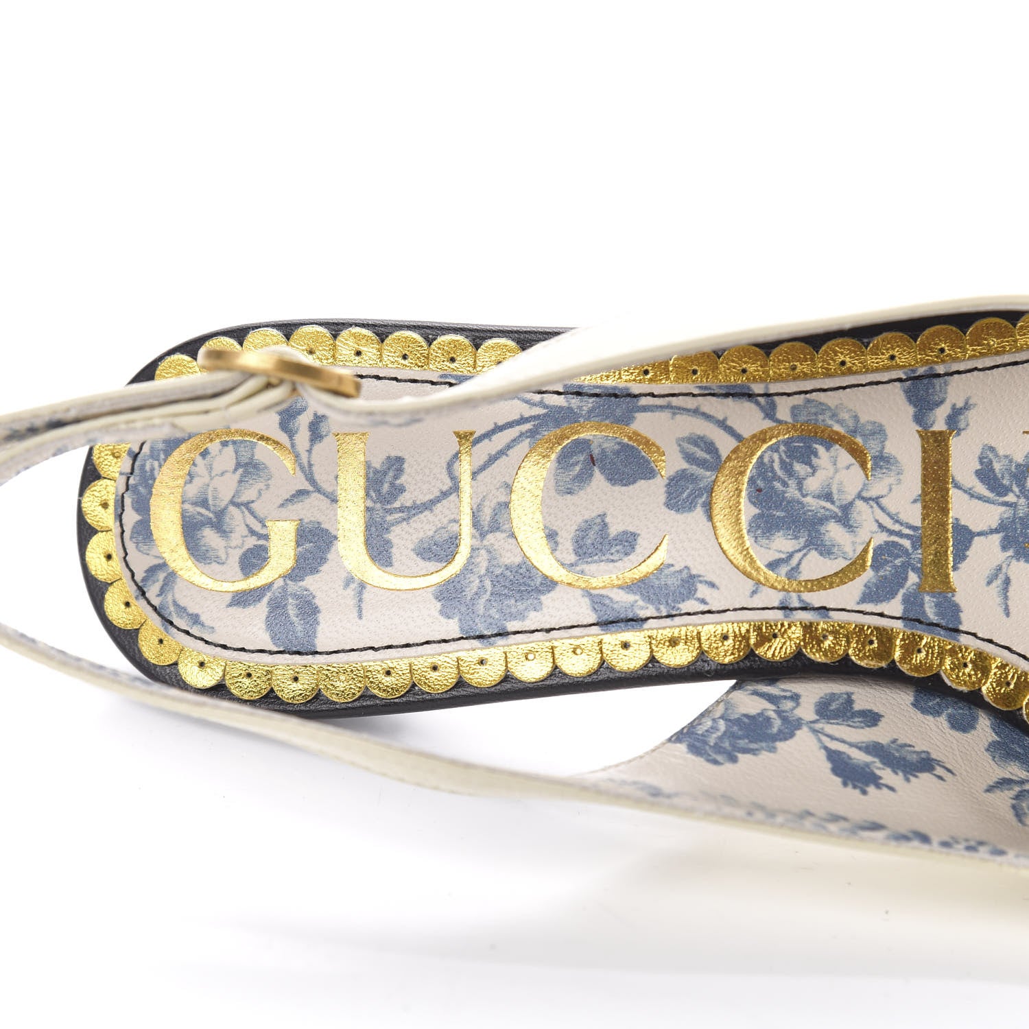 Gucci Malaga Kid Web Bow Jane Low Heel Slingback Pumps 34 Vintage White 7 of 9