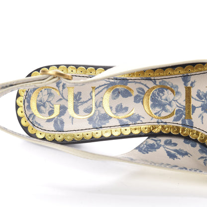 Gucci Malaga Kid Web Bow Jane Low Heel Slingback Pumps 34 Vintage White 7 of 9