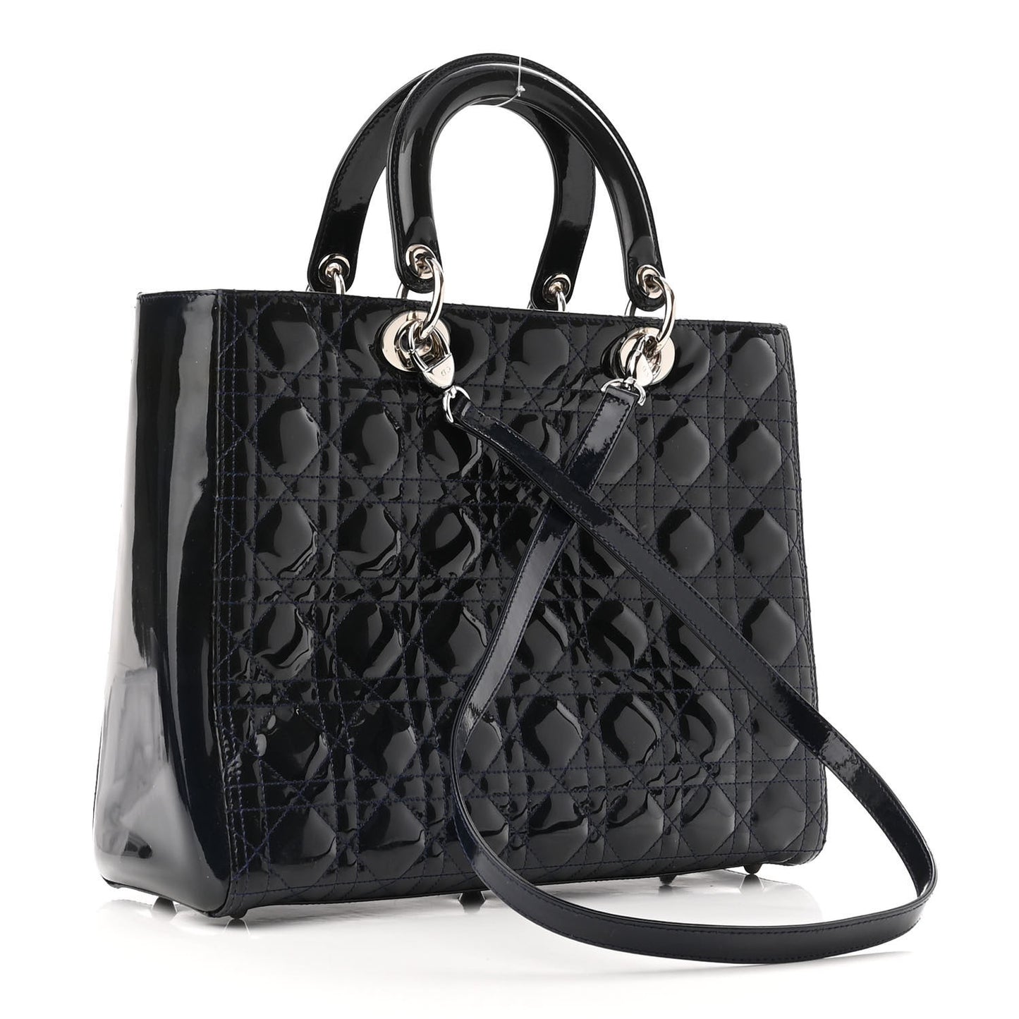 Patent Cannage Large Lady Dior Navy Blue