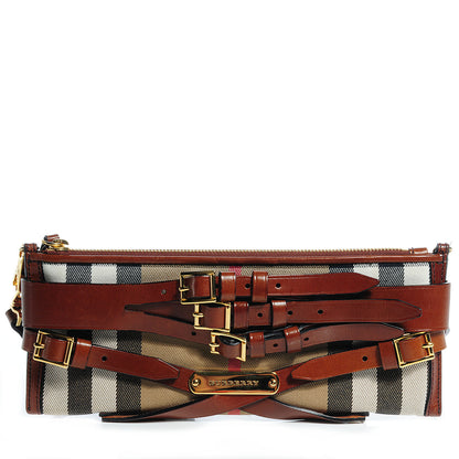 Burberry House Check Bridle Calfskin Mini Parmoor Clutch Bag Dark Tan 1 of 9