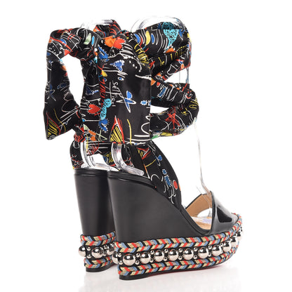 Christian Louboutin Patent Crepe Satin Loubitag Levantine 120 Wedge Sandals 36 Black 4 of 7