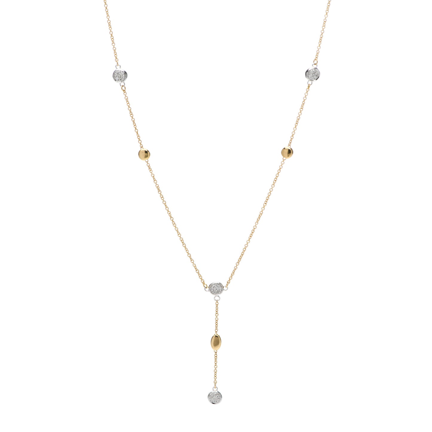 18K Yellow White Gold Diamond Station Y Drop Necklace
