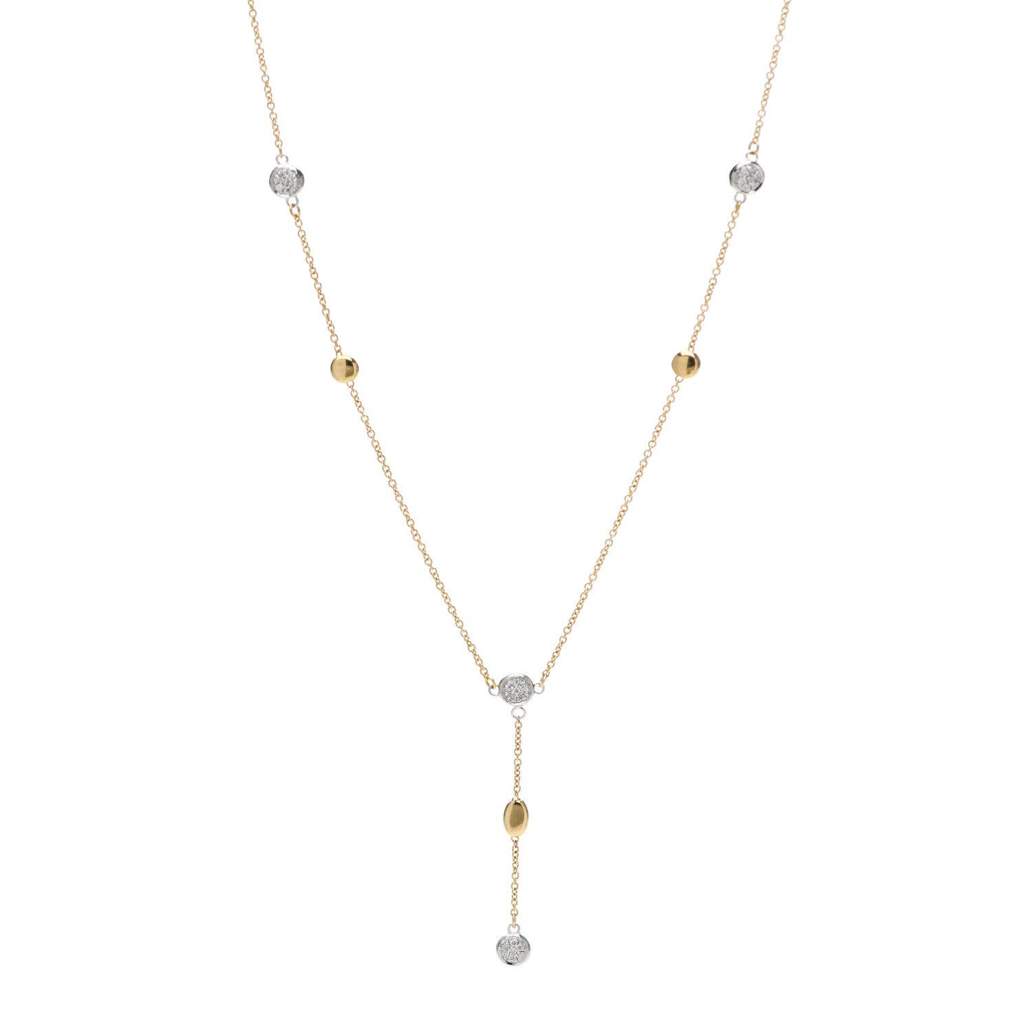 Roberto Coin 18K Yellow White Gold Diamond Station Y Drop Necklace 1 of 6