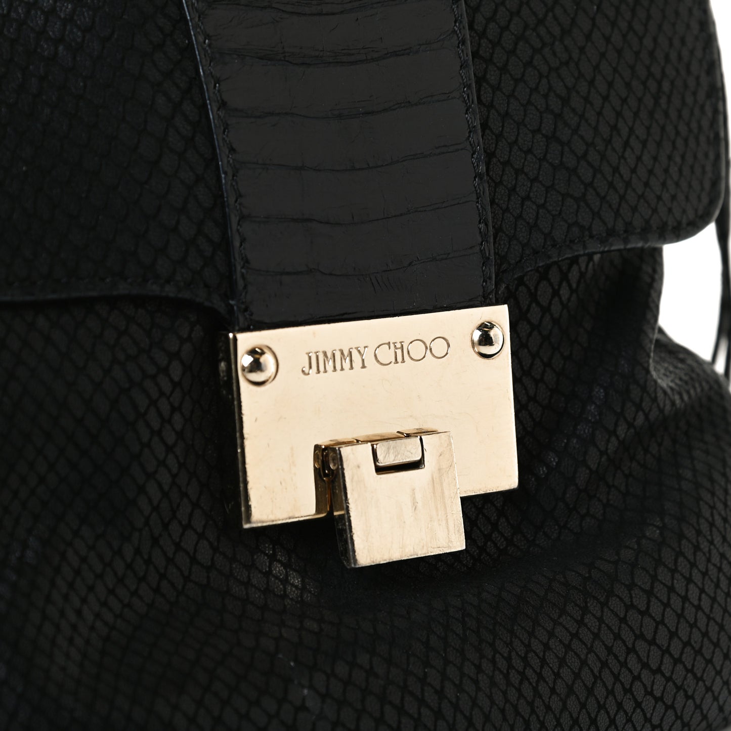 Snakeskin Embossed Calfskin Crossbody Black