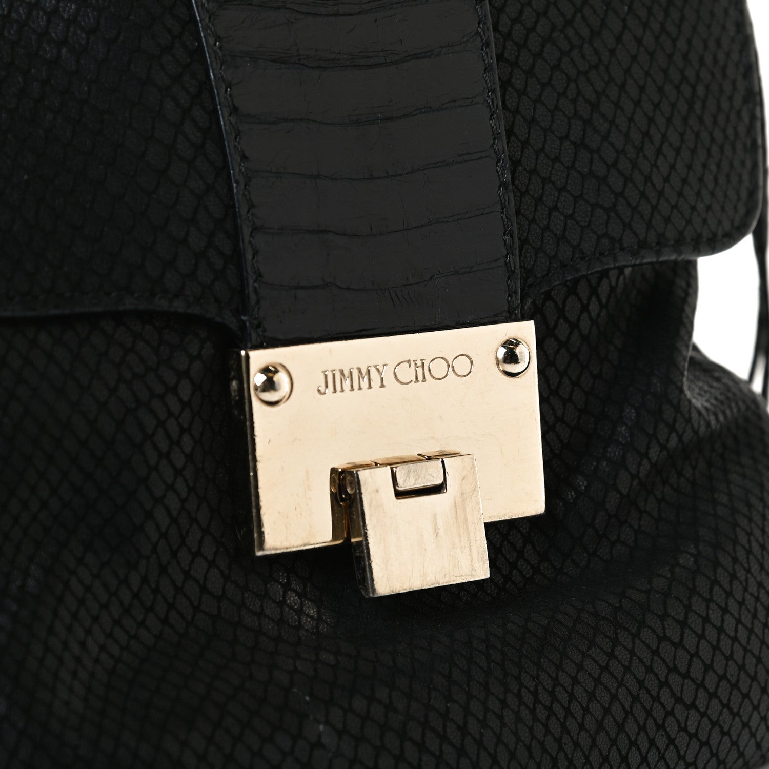 Jimmy Choo Snakeskin Embossed Calfskin Crossbody Black 12 of 15