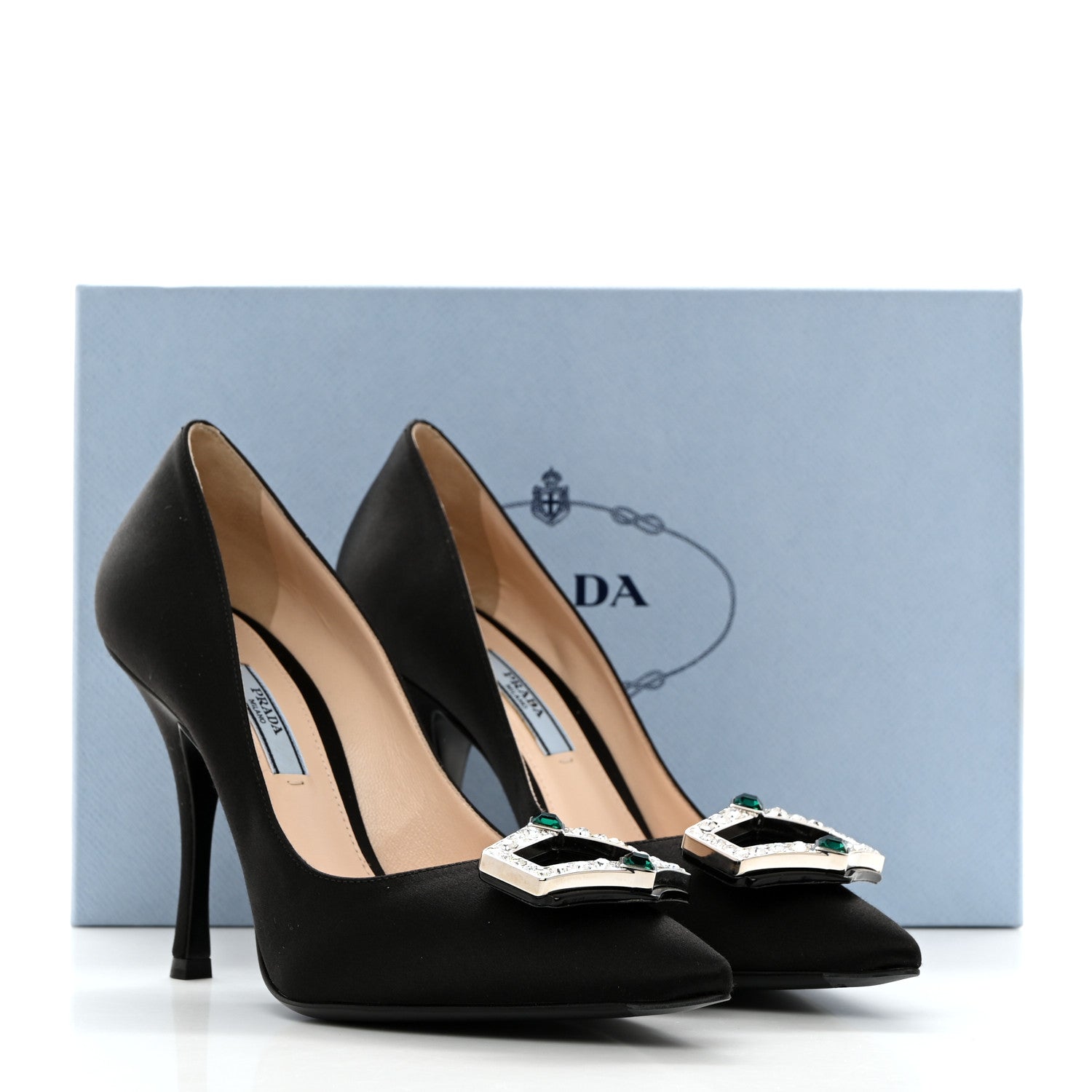 Prada Satin Crystal Embellished Pumps 38 Black 12 of 12