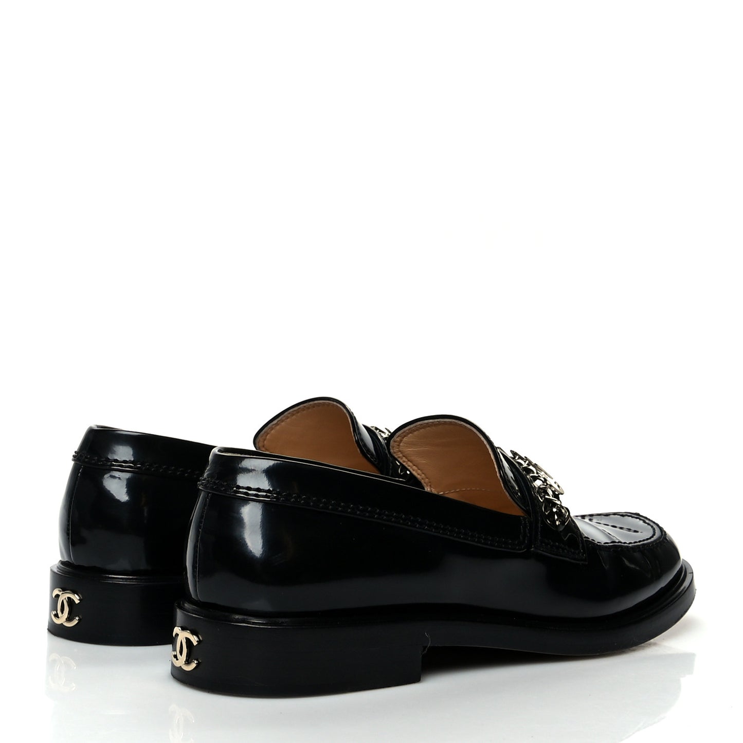 Shiny Calfskin Logo Loafers 40.5 Black
