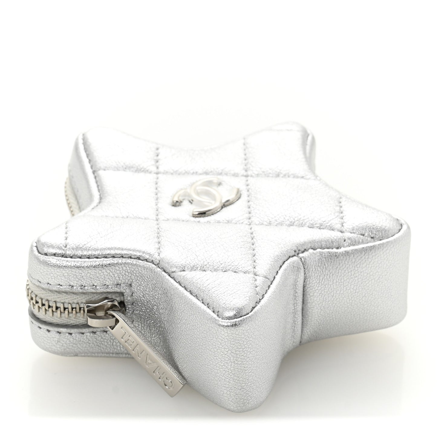 Metallic Lambskin Walk Of Fame Star Clip On Coin Purse Silver