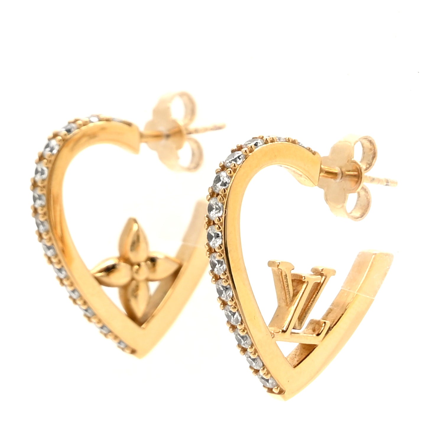 Metal Crystal My LV Love Hoop Earrings Gold