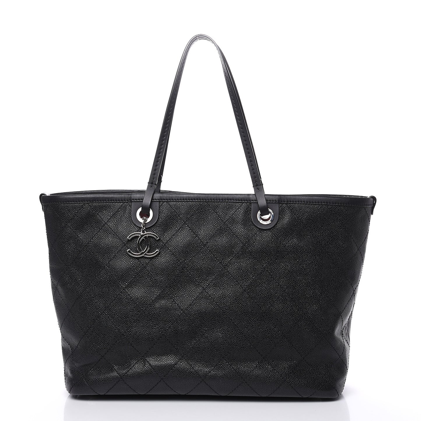 Grained Calfskin Large Shopping Fever Tote Black