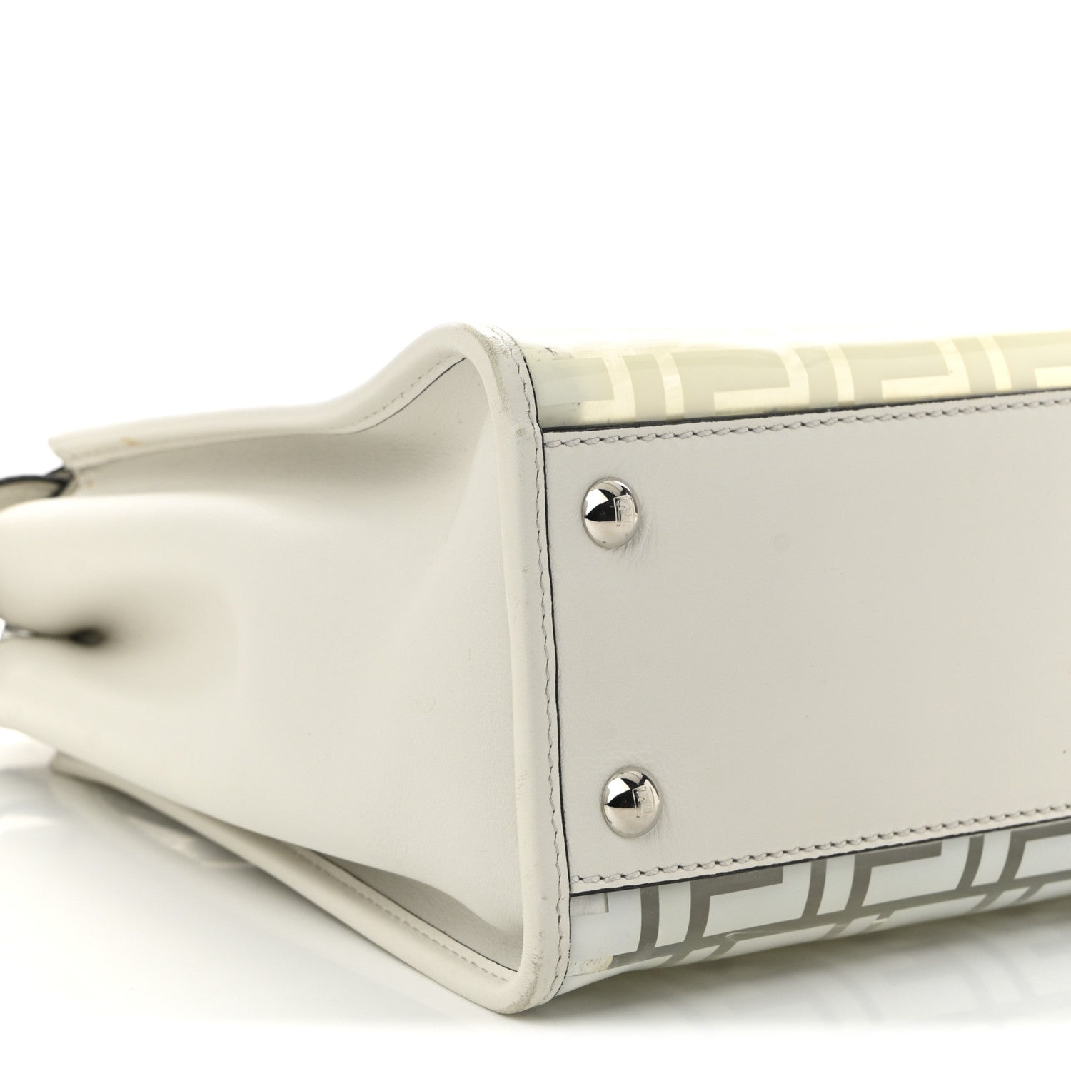 Fendi PVC Glass Vitello Seta Shiny Nappa Plexiglass FF Medium Peekaboo Iconic Satchel White Ice 9 of 15