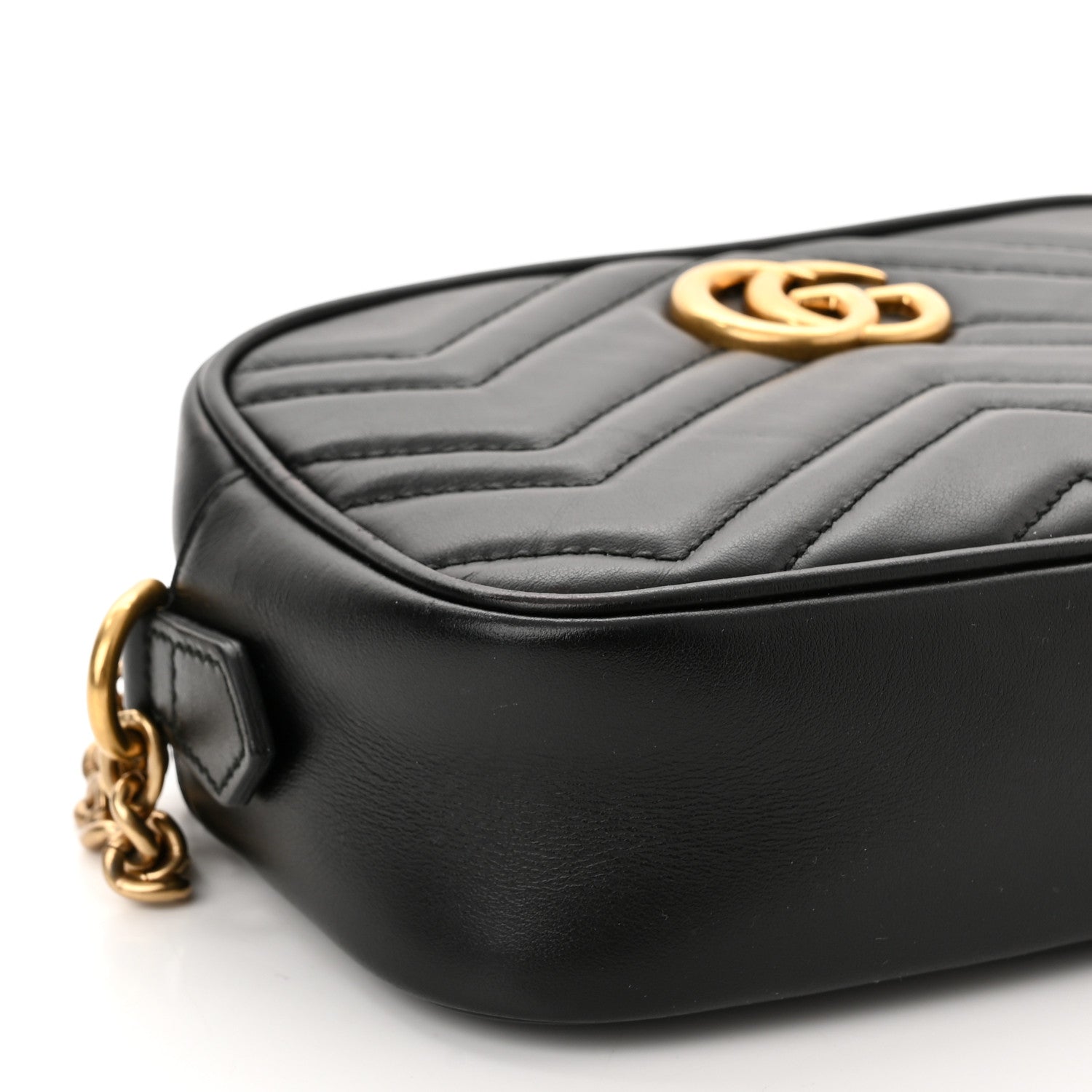 Gucci Calfskin Matelasse Mini GG Marmont Chain Shoulder Bag Black 9 of 10