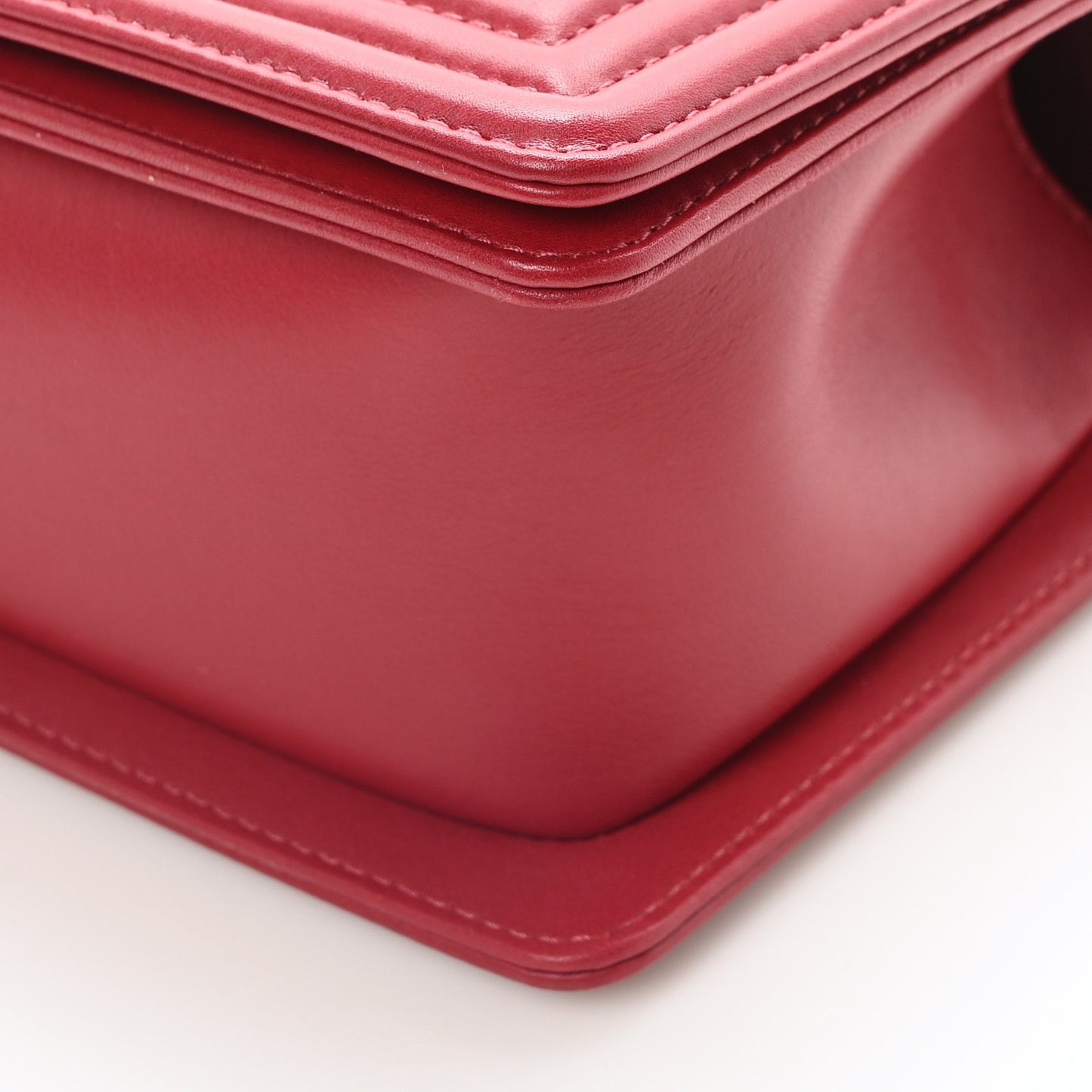 Lambskin Chevron Chain Stitched Medium Boy Flap Dark Red