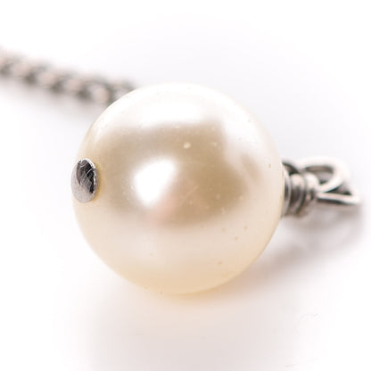 Chanel Baguette Crystal Pearl CC Lariat Necklace Silver 6 of 8