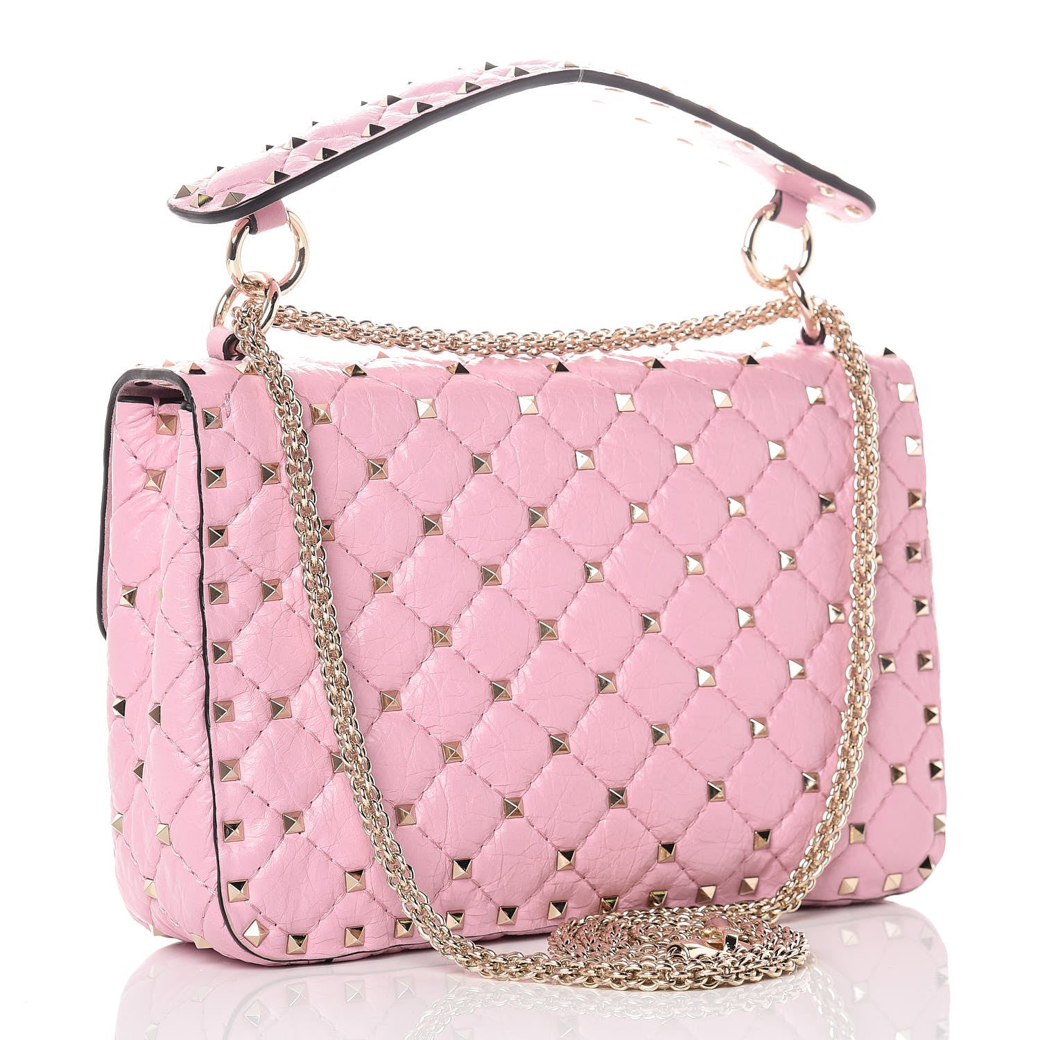 Valentino Garavani Craquele Nappa Medium Rockstud Spike Shoulder Bag Pink 4 of 11