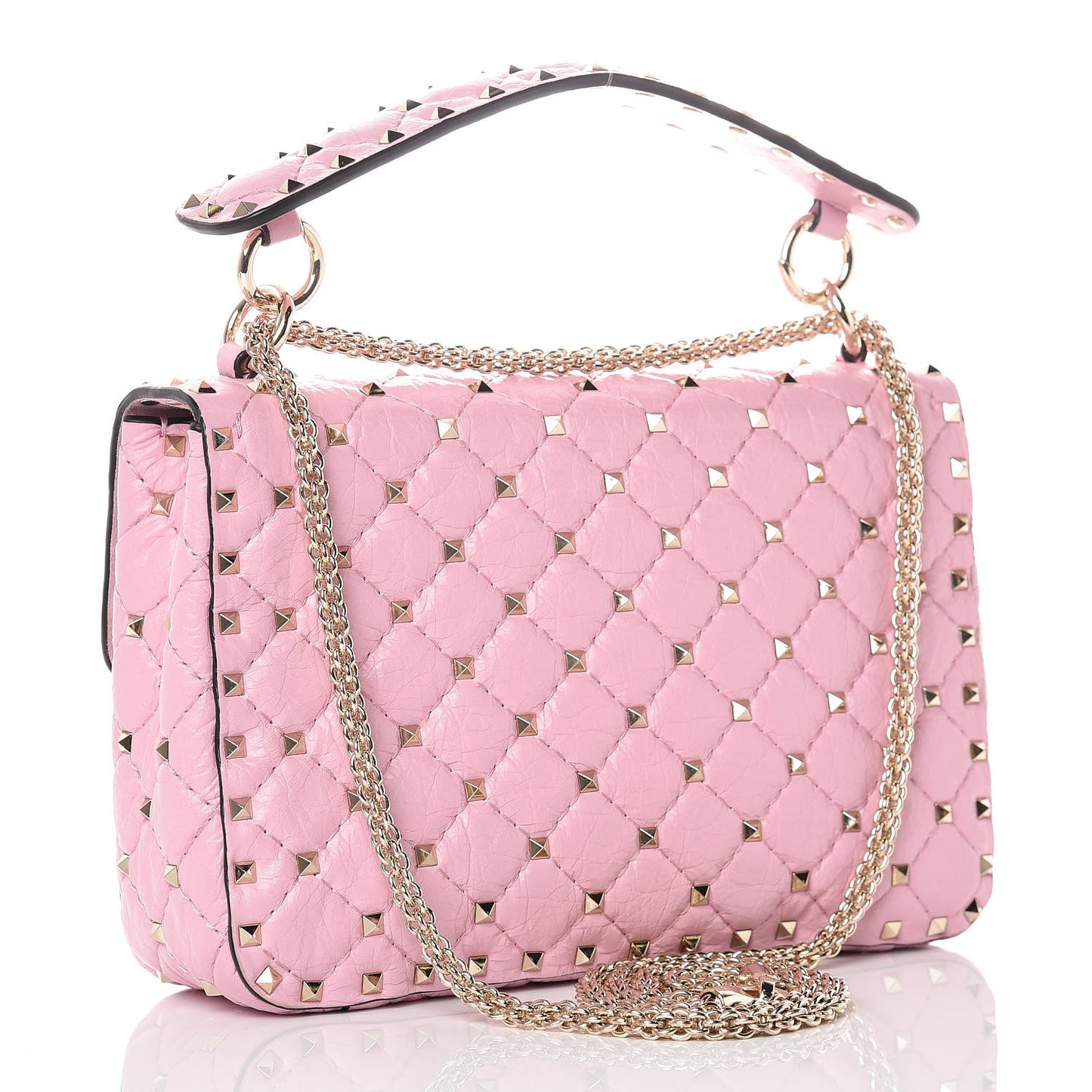 Craquele Nappa Medium Rockstud Spike Shoulder Bag Pink