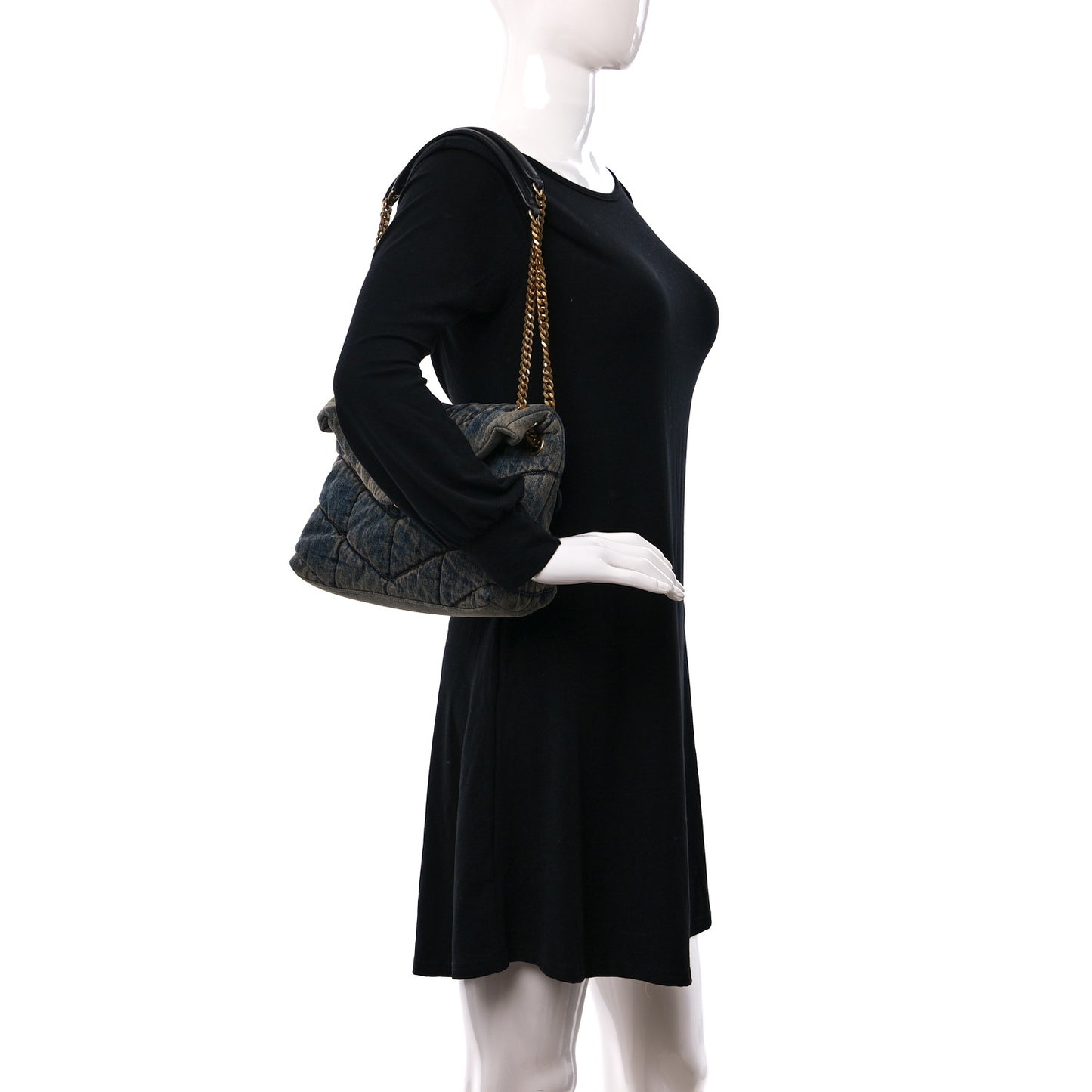 Denim Quilted Small Loulou Puffer Monogram Chain Satchel Rodeo Blue