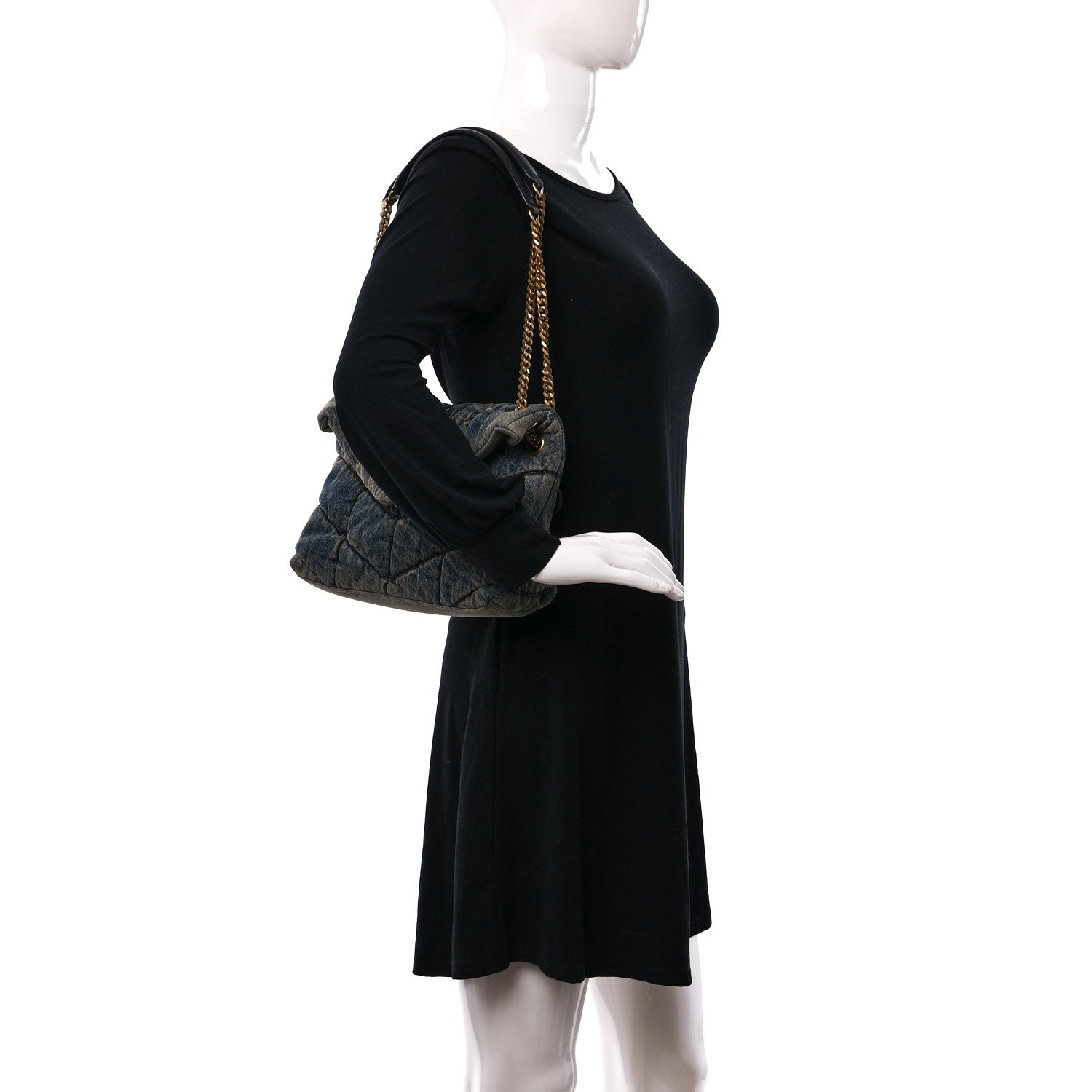 Saint Laurent Denim Quilted Small Loulou Puffer Monogram Chain Satchel Rodeo Blue 2 of 12