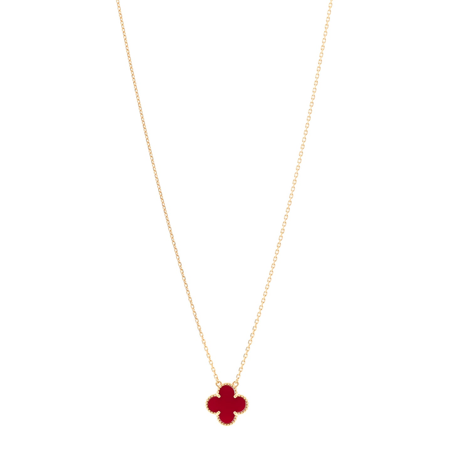 18K Yellow Gold Carnelian Vintage Alhambra Pendant Necklace