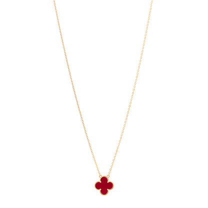 Van Cleef & Arpels 18K Yellow Gold Carnelian Vintage Alhambra Pendant Necklace 1 of 5