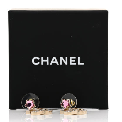 Chanel Metal Crystal CC Star Drop Earrings Gold Pink 5 of 5