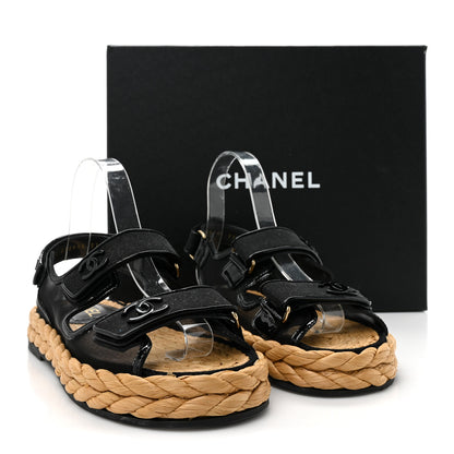 Chanel Mesh Patent Calfskin Velcro Dad Sandals 37.5 Black 10 of 10