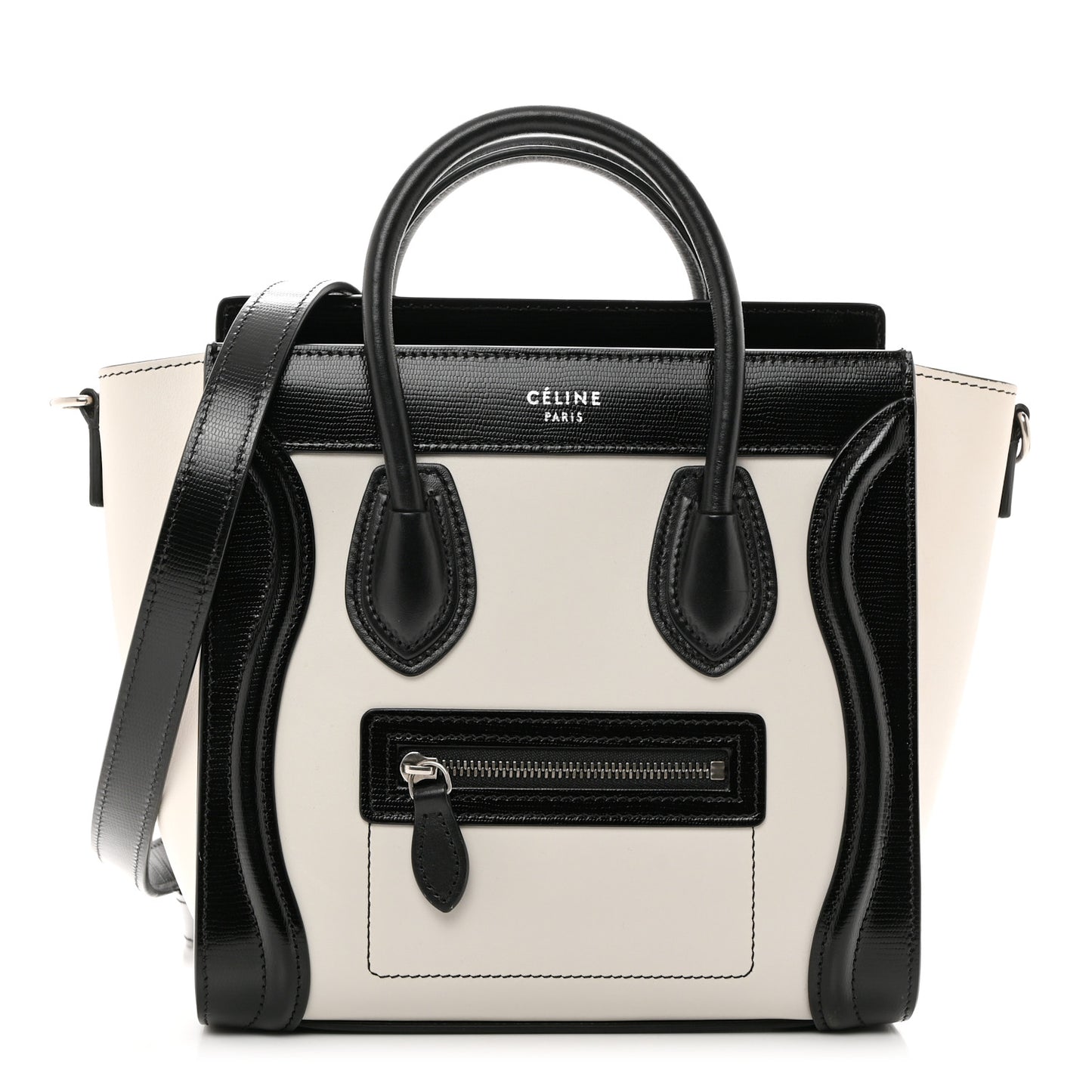 Smooth Calfskin Lizard Embossed Nano Luggage White Black