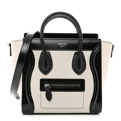 Celine Smooth Calfskin Lizard Embossed Nano Luggage White Black 1 of 9