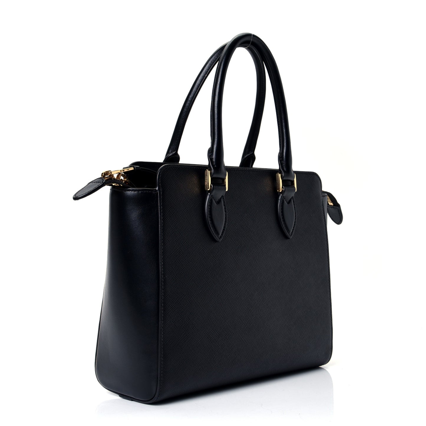 Saffiano Soft Calfskin Small Zippered Tote Black