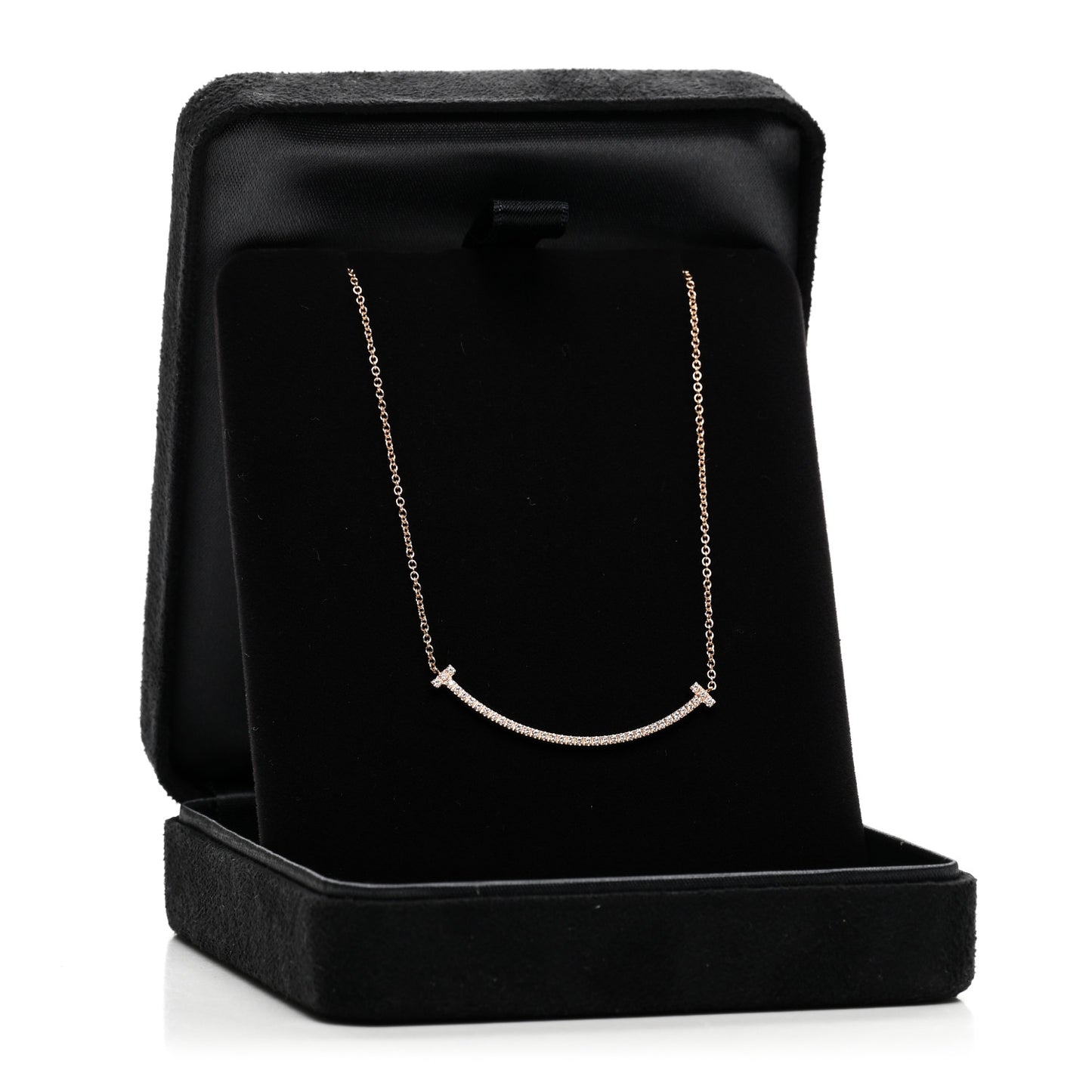 18K Rose Gold Diamond Small T Smile Pendant Necklace