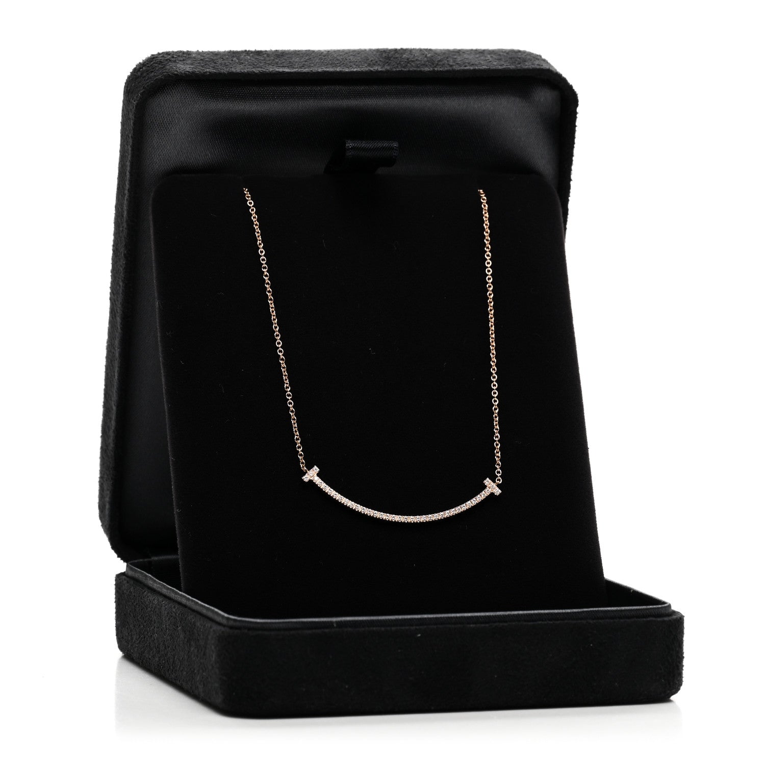 Tiffany 18K Rose Gold Diamond Small T Smile Pendant Necklace 5 of 5