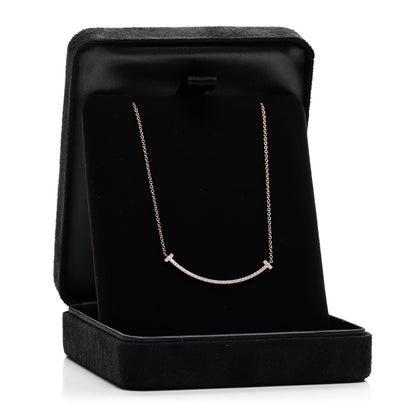 Tiffany 18K Rose Gold Diamond Small T Smile Pendant Necklace 5 of 5