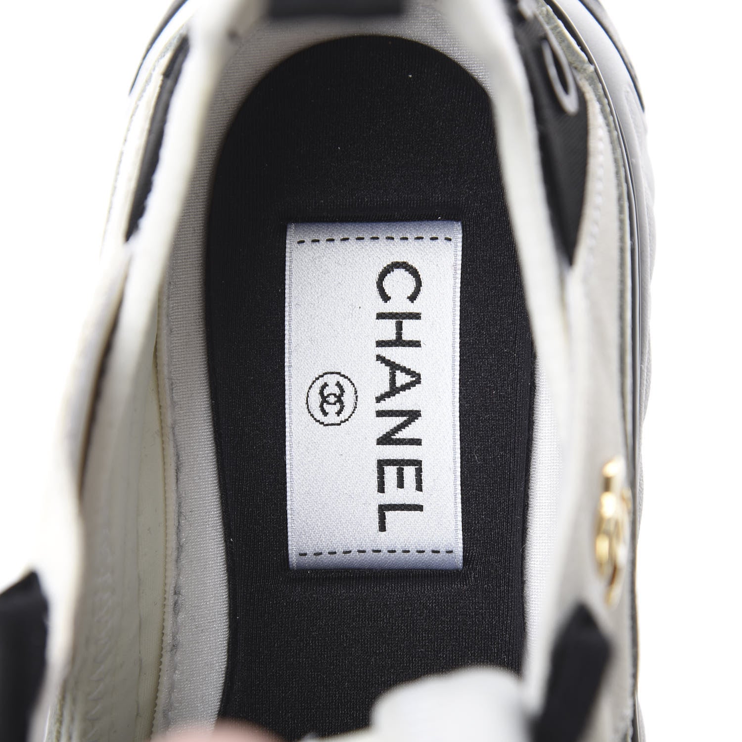 Chanel Fabric Calfskin Suede CC Sneakers 36 White Black 9 of 11