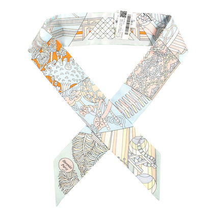 Hermes Silk De l'Ombrelle Aux Duels Twilly Ciel Rose Pale Orange 1 of 3