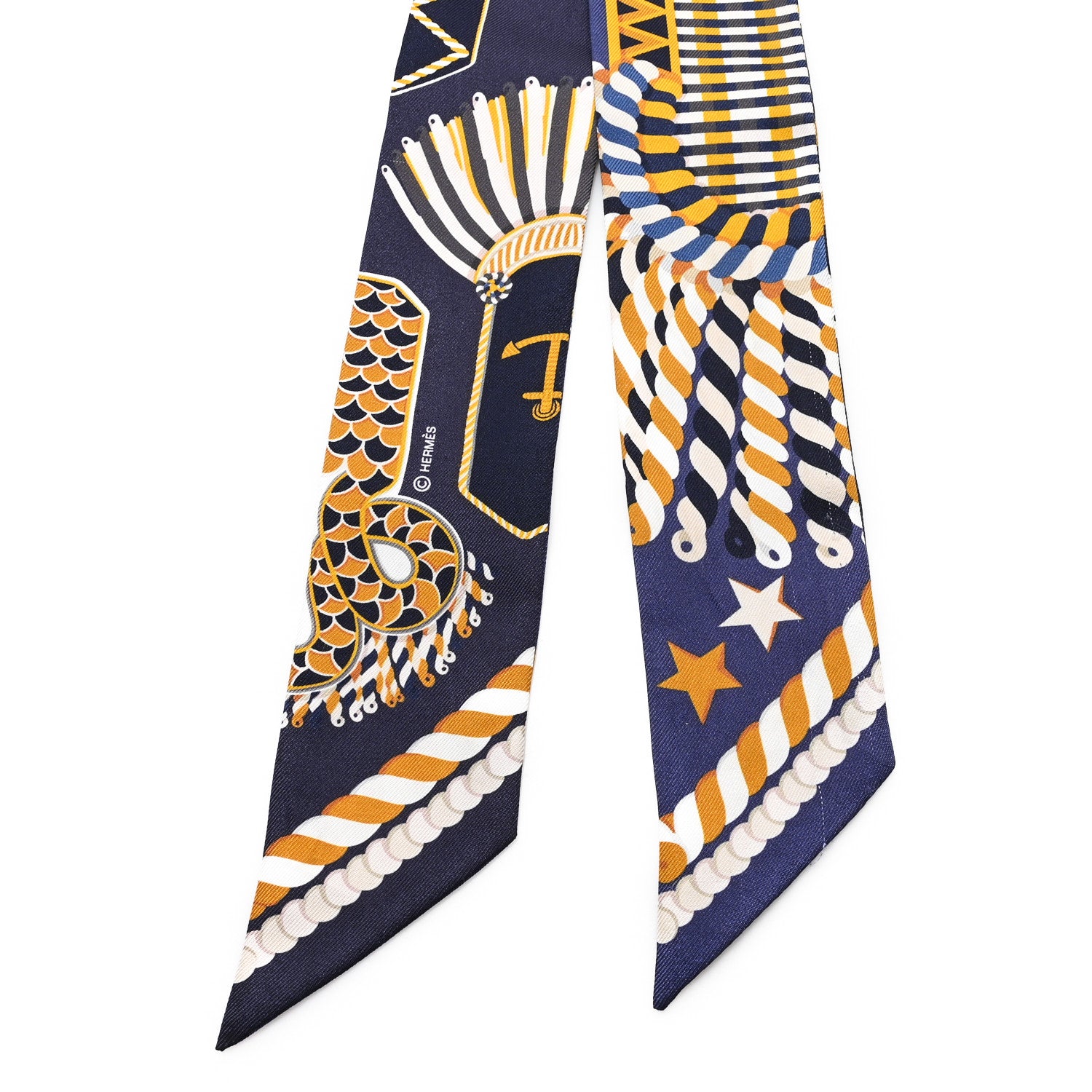 Hermes Silk Epaulettes De Gala Twilly Marine Gold White 2 of 4