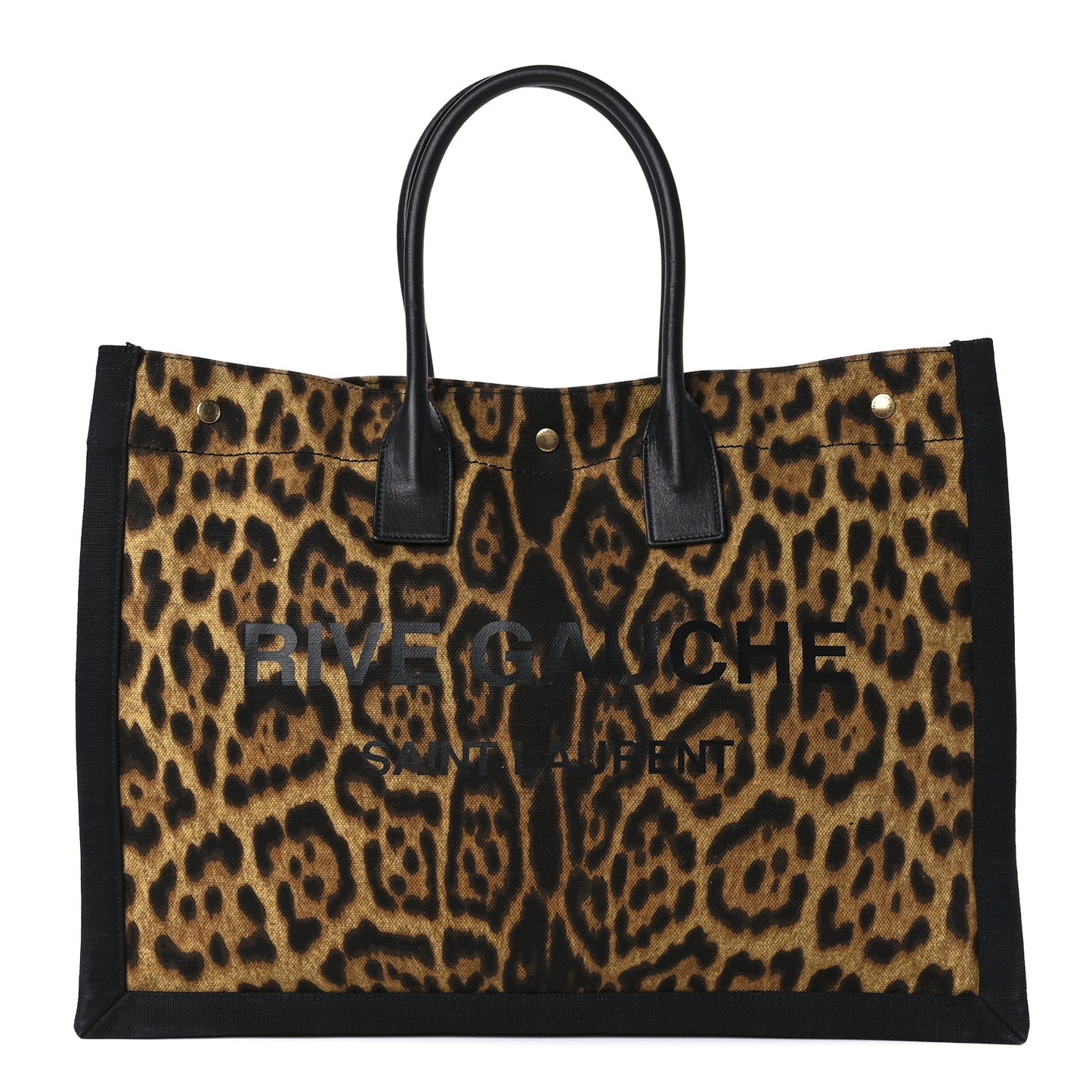 Canvas Calfskin Leopard Print Rive Gauche Noe Tote Natural Black