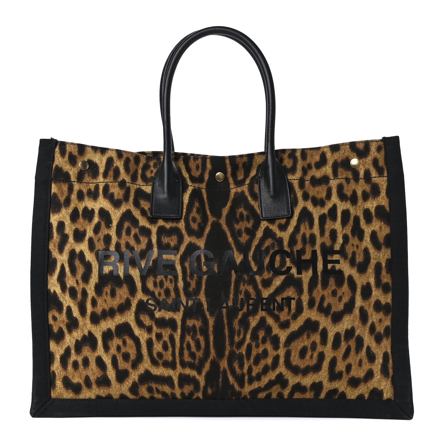 Saint Laurent Canvas Calfskin Leopard Print Rive Gauche Noe Tote Natural Black 1 of 11