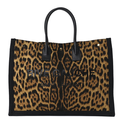 Saint Laurent Canvas Calfskin Leopard Print Rive Gauche Noe Tote Natural Black 1 of 11