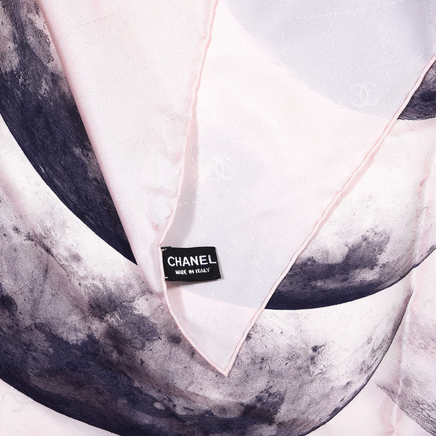 Chanel Silk Camellia Print Square Scarf Blue Pink 3 of 4