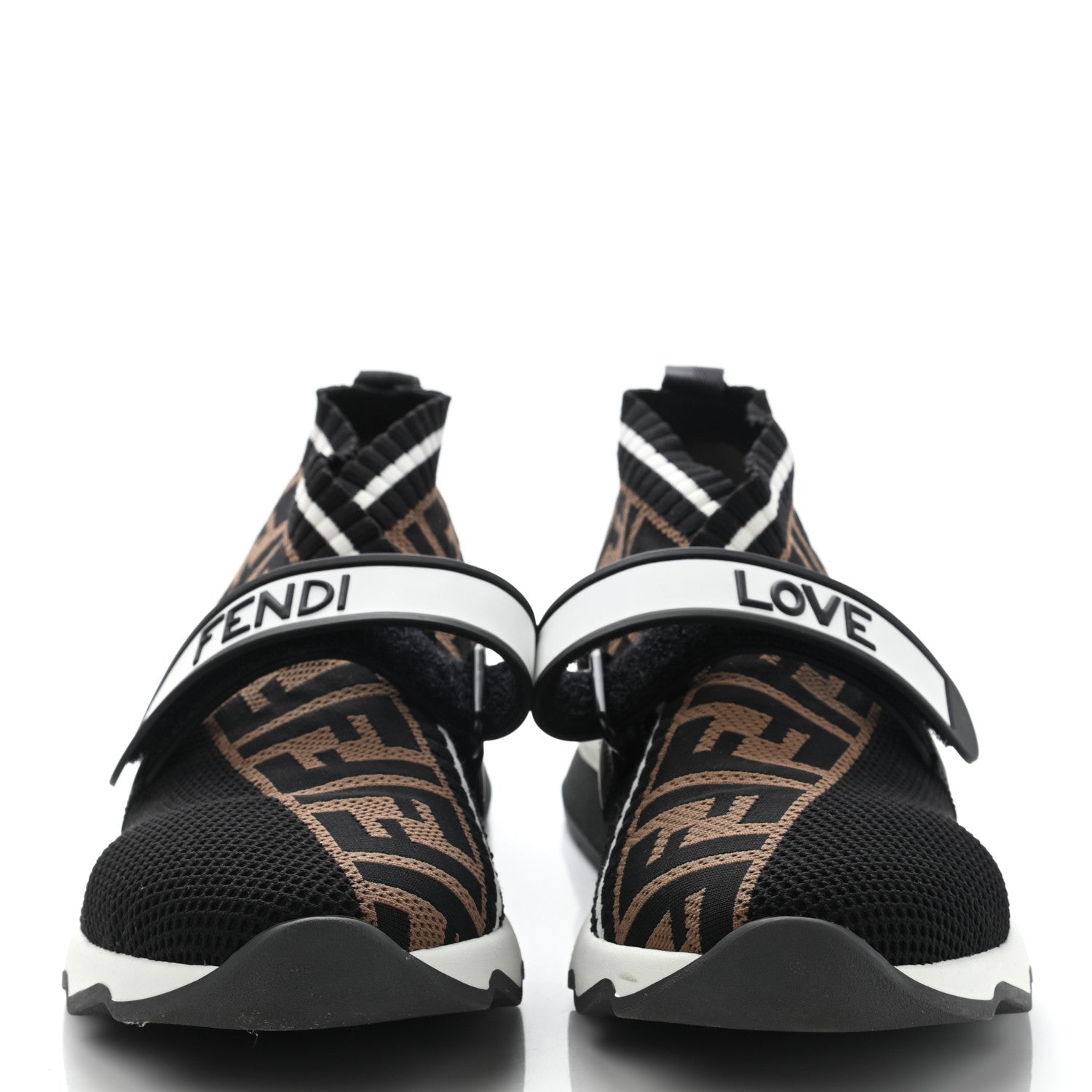 Fendi Stretch Yarn FF Stiff Band Rockoko Sneakers 40 Black White Tobacco 2 of 8