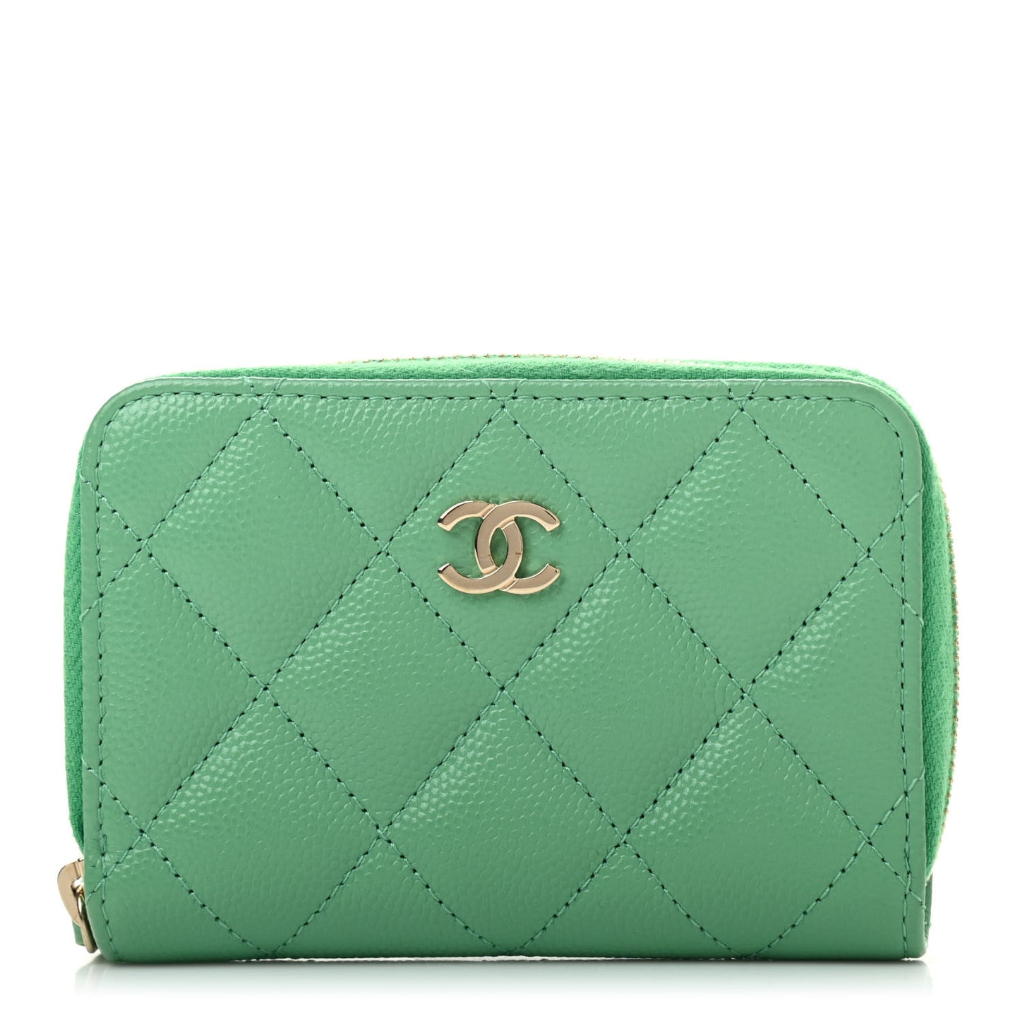 Caviar Quilted Zip Around Coin Purse Wallet Light Green