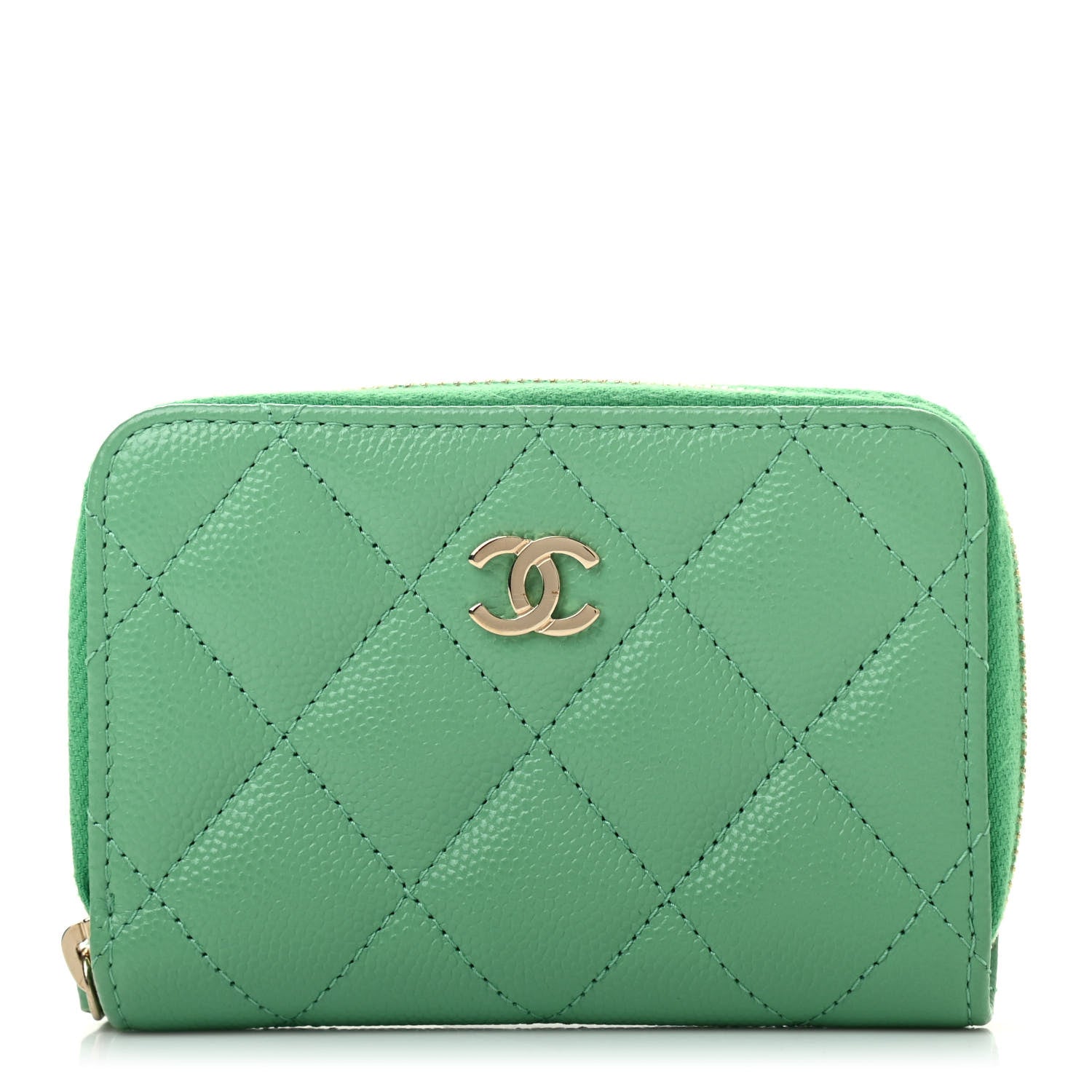 Chanel Caviar Quilted Zip Around Coin Purse Wallet Light Green 1 of 7